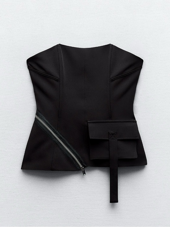 Zara Tops - Cool Streetwear Zara Strapless Black Corset Top with Accent Pocket